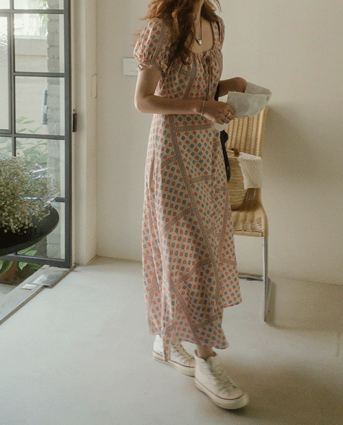 leelin-[자몽에이드 에스닉 롱원피스[size:F(55~66)]]♡韓國女裝連身裙