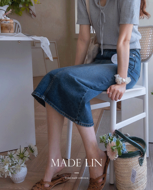 leelin-[MADE LIN[진청컬러]친환경워싱 여리허리절개 밴딩 데님스커트[size:S,M,L]]♡韓國女裝裙