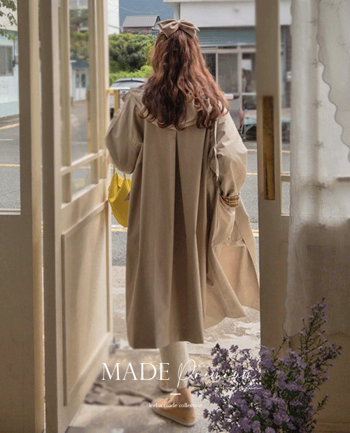 leelin-[MADE PREMIUM프론티어 체크배색 엣지후드 바바리[size:F(55~77)]]♡韓國女裝外套