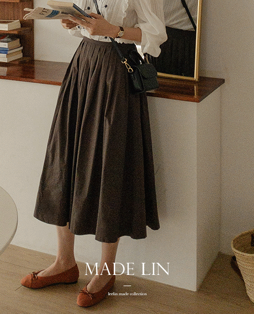 leelin-[MADE LIN[브라운]듀프레 맵시주름 코디좋은 밴드스커트[size:S(55),M(66)][S사이즈입고- 10/6!!]]♡韓國女裝裙