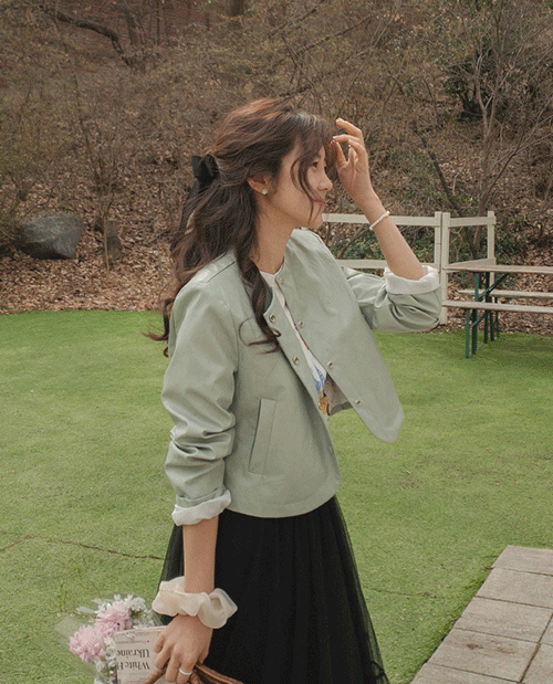 leelin - [[컬러감 예쁜/기장감 예쁜!][LABEL] 르아 클래식 논카라 레더자켓 [size:F(55~66)]]♡韓國女裝外套