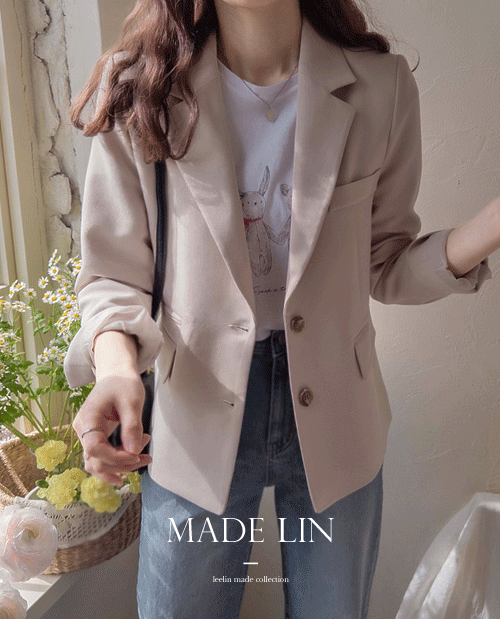 leelin - [[신상 8천원특가][인생자켓/프리미엄 소재]MADE LIN[베이지컬러]엘던 블루배색 투버튼 베이직 자켓[size:F(55~66)]]♡韓國女裝外套