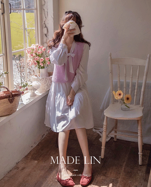 leelin - [[신상 5천원특가]MADE LIN안젤르 앤리본 샤링맵시 봄원피스[size:F(55~66)]]♡韓國女裝連身裙