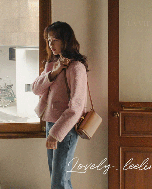 leelin - [[LABEL] 시그널 핑크 골드버튼 트위드자켓[size:F(55~66반)]]♡韓國女裝外套