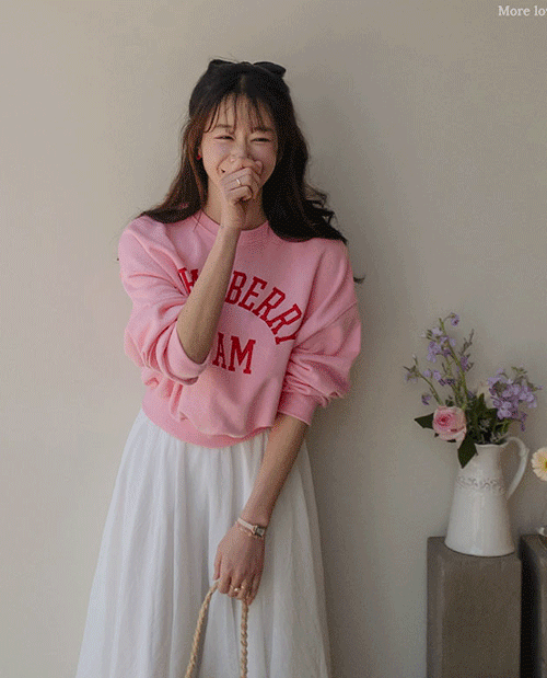 leelin - [핑크 베리베리 스트로베리 맨투맨 티 [size:F(55~77)]]♡韓國女裝上衣