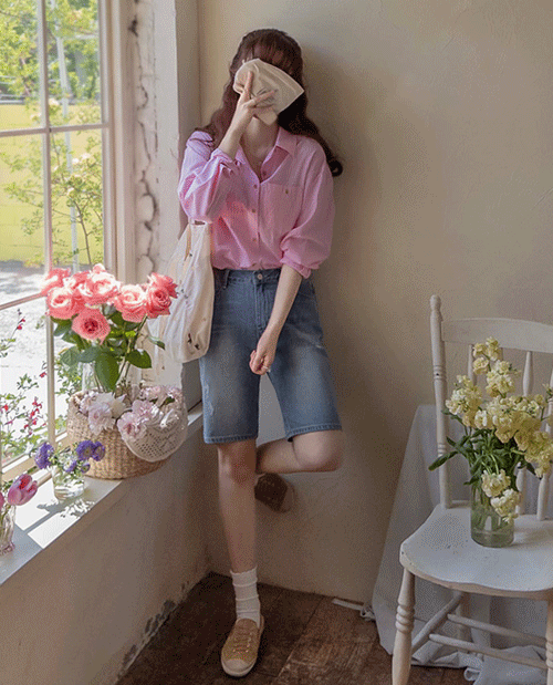 leelin - [앤하우드 귀요미핏 하프청 뒷밴딩 썸머팬츠[size:S,M,L]]♡韓國女裝褲