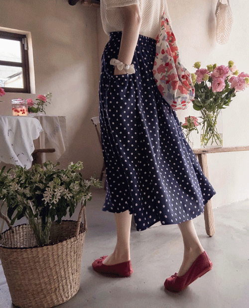 leelin - [쥬디스 샤링포켓 슈가도트 엣지핏 스커트[size:F(55~66)]]♡韓國女裝裙