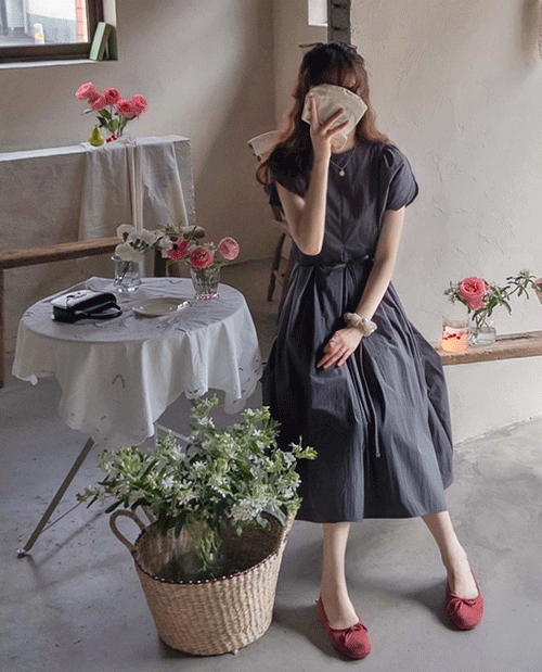 leelin - [앤로이스 퍼프소매 촉촉바스락 엣지썸머 원피스[size:F(55~66)]]♡韓國女裝連身裙
