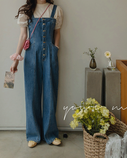 leelin - [[LABEL] 디핀 와이드 데님 점프슈트[size:F(55~66)]]♡韓國女裝褲