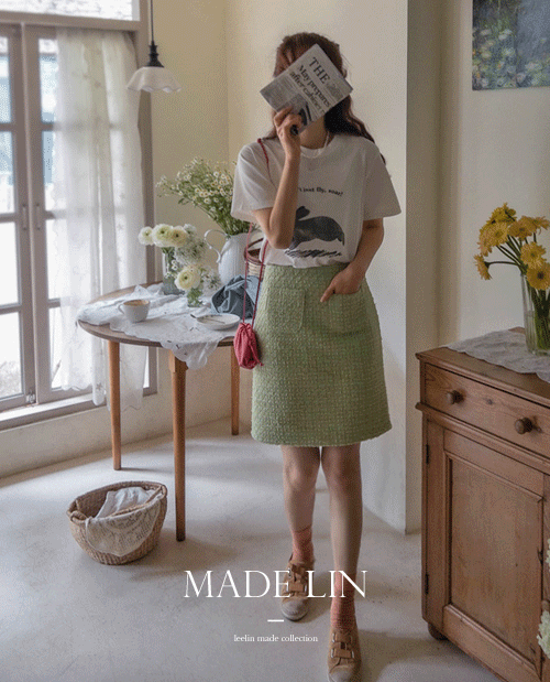 leelin-[MADE LIN소네티아 트위드 슈포켓 스커트[size:S(55),M(66)]]♡韓國女裝裙